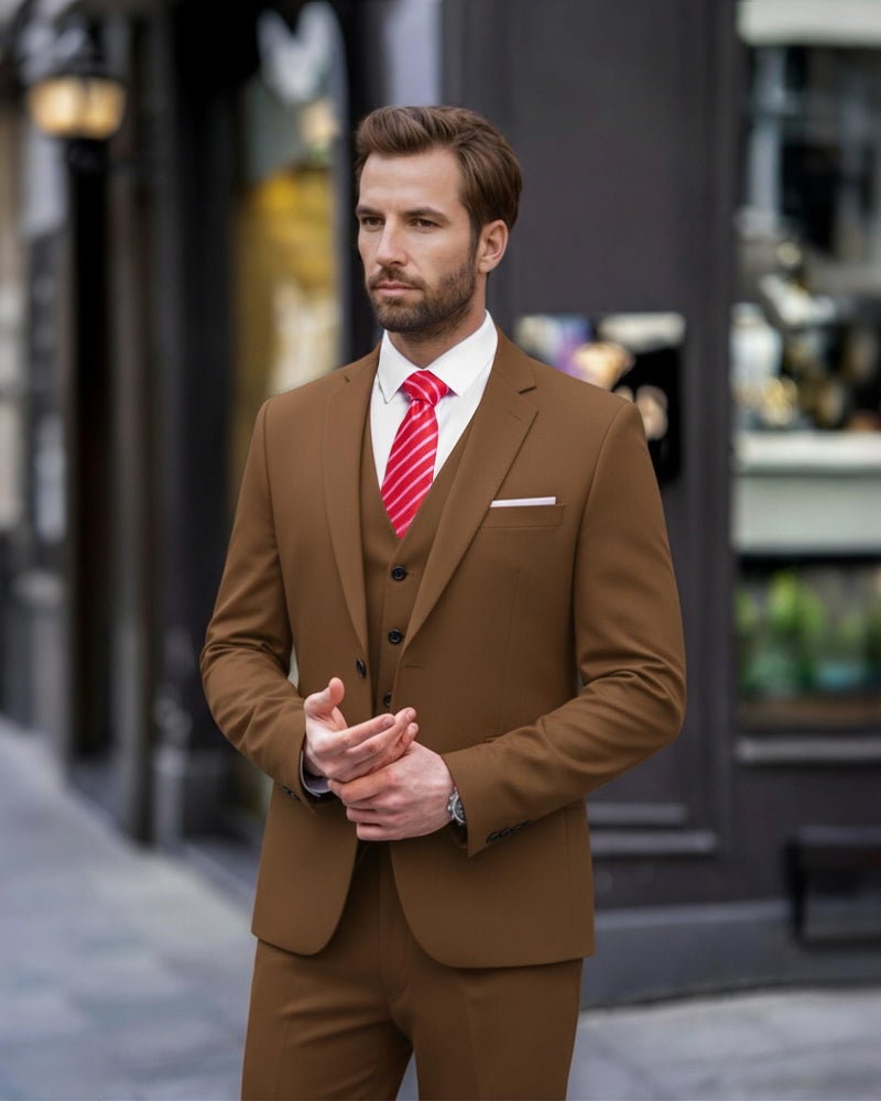 EastSide Men's Slim Fit 3 Pieces , One Button Sets Vest Pants Coat Suit, Khaki, X-Large - Image 2